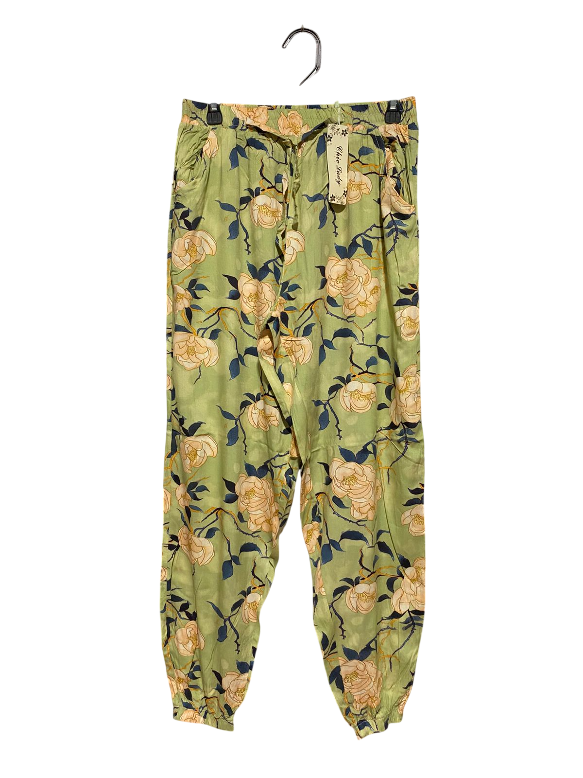CHIC LADY |M| WAIST 28| B32| CHIC LIME GREEN FLORAL JOGGER PANTS BY CHIC LADY
