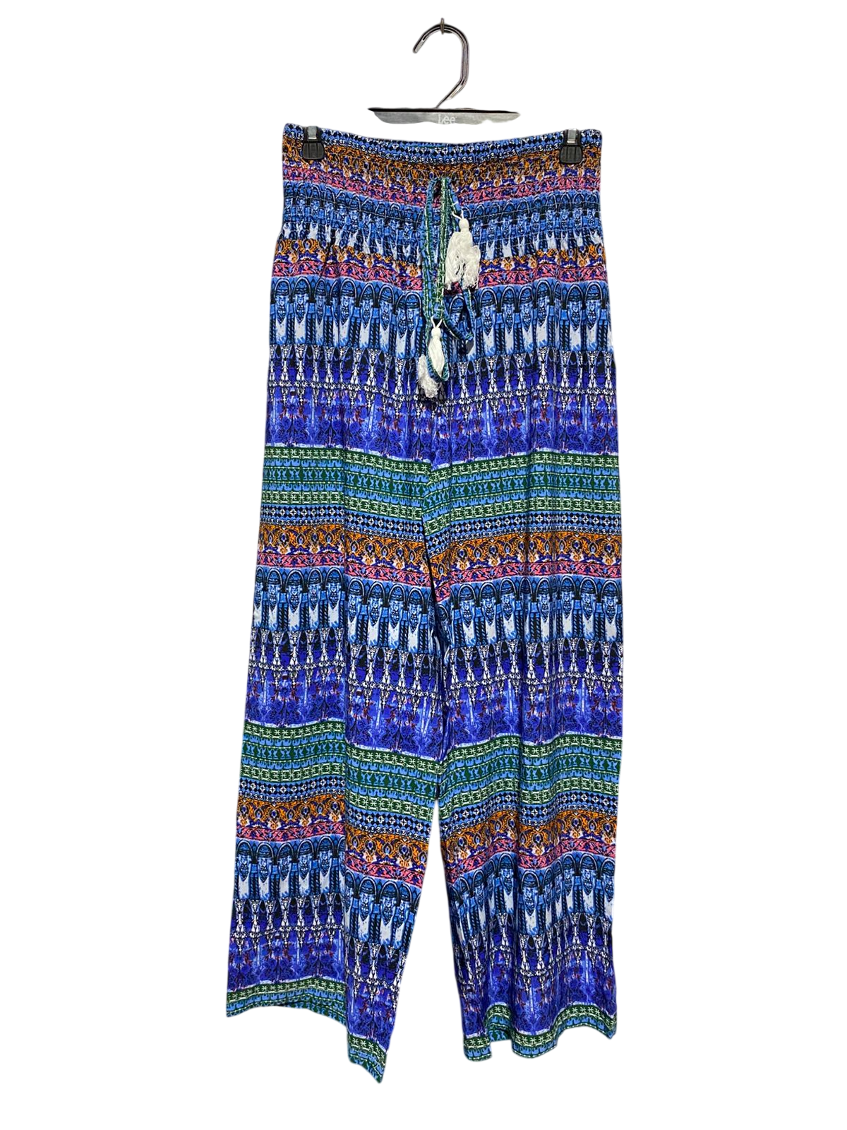 |L| WAIST 27| B32| VIBRANT BOHO GEOMETRIC PRINT WIDE-LEG PANTS WITH SMOCKED WAIST