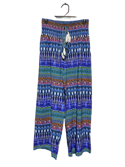 |L| WAIST 27| B32| VIBRANT BOHO GEOMETRIC PRINT WIDE-LEG PANTS WITH SMOCKED WAIST