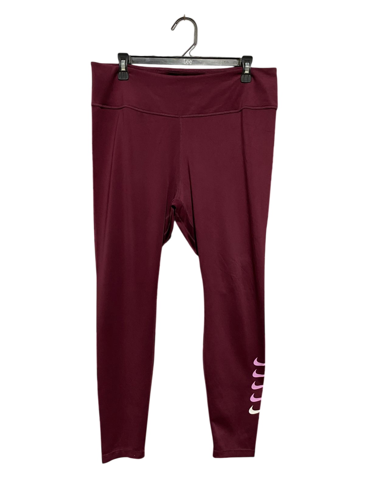 NIKE |XL| WAIST 32| B32| WOMENS HIGH-WAISTED MAROON TRAINING LEGGINGS WITH STACKED SWOOSH