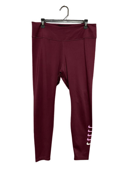 NIKE |XL| WAIST 32| B32| WOMENS HIGH-WAISTED MAROON TRAINING LEGGINGS WITH STACKED SWOOSH