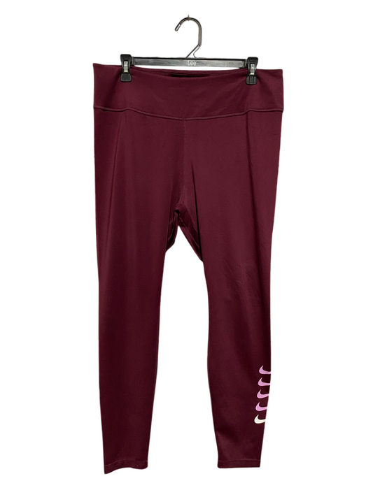 NIKE |XL| WAIST 32| B32| WOMENS HIGH-WAISTED MAROON TRAINING LEGGINGS WITH STACKED SWOOSH