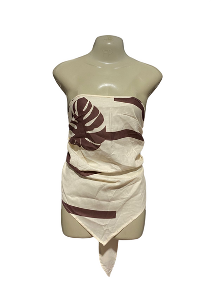 FOREVER |L| BUST 20| B32| CHIC CREAM & BROWN TROPICAL LEAF STRAPLESS SCARF TOP