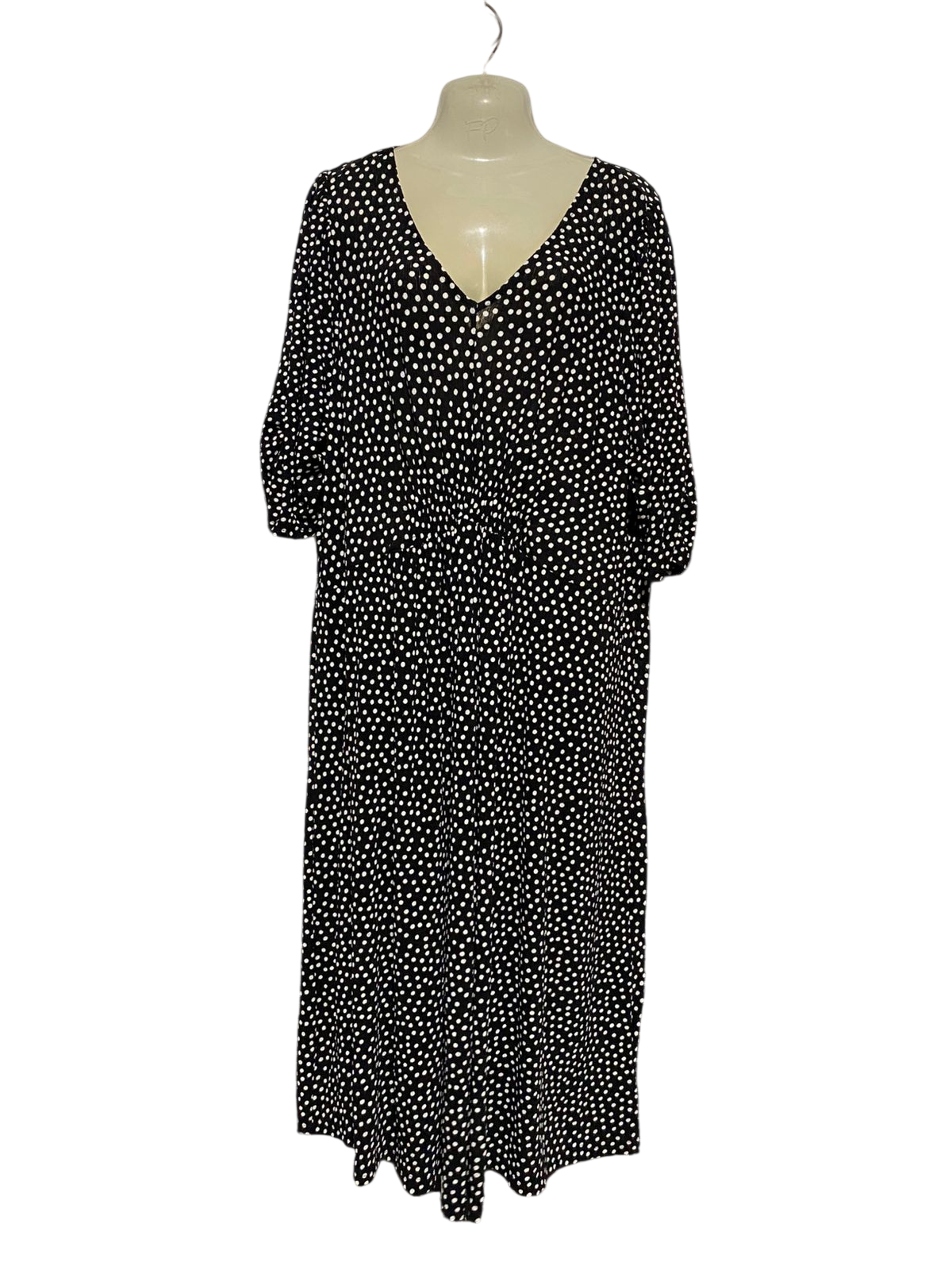 SUZANNEGRAE |XL| BUST 22| B32| ELEGANT BLACK & WHITE POLKA DOT V-NECK MAXI DRESS