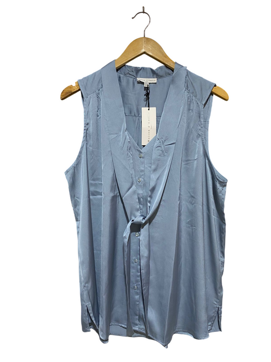 MAISON D AMELIE |XL| BUST 22| B32| DUSTY BLUE SATIN SLEEVELESS TIE-FRONT BLOUSE