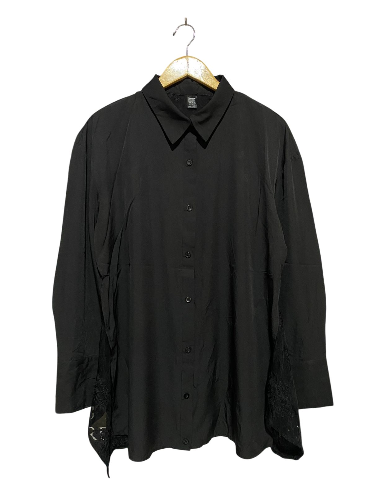SHEIN |XL| BUST 22| B32| BLACK LONG SLEEVE BUTTON-DOWN SHIRT WITH LACE SIDE PANELS