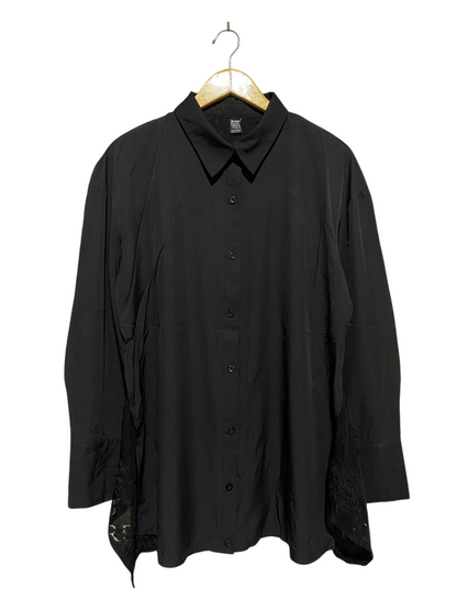 SHEIN |XL| BUST 22| B32| BLACK LONG SLEEVE BUTTON-DOWN SHIRT WITH LACE SIDE PANELS