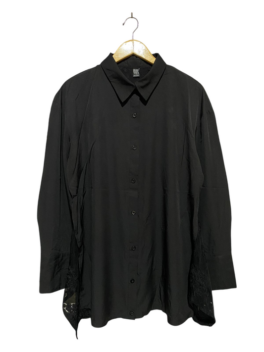 SHEIN |XL| BUST 22| B32| BLACK LONG SLEEVE BUTTON-DOWN SHIRT WITH LACE SIDE PANELS
