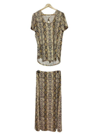 H MODE |L| B32| PREMIUM SNAKE SKIN PRINT 2-PIECE TOP & MAXI SKIRT SET