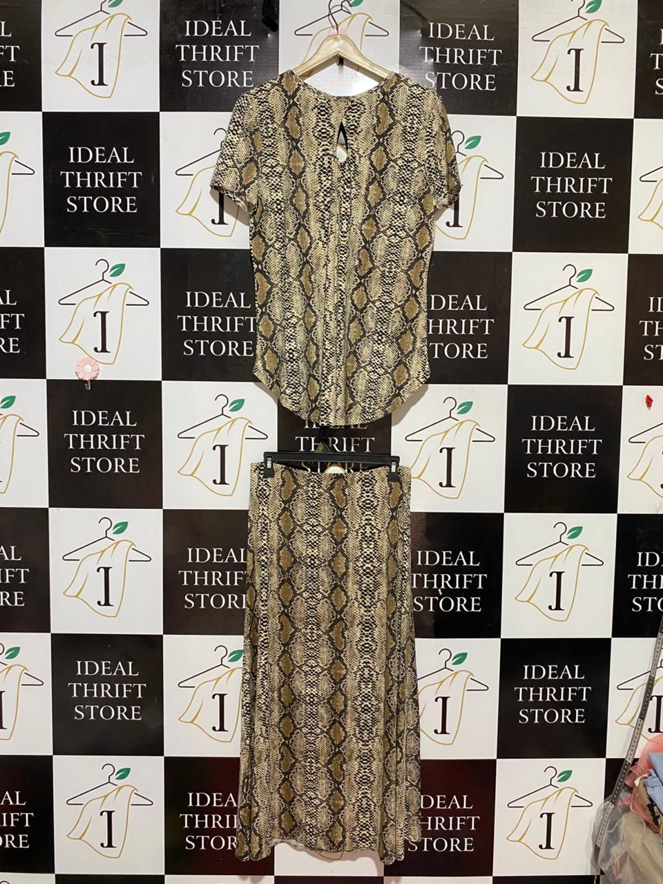 H MODE |L| B32| PREMIUM SNAKE SKIN PRINT 2-PIECE TOP & MAXI SKIRT SET