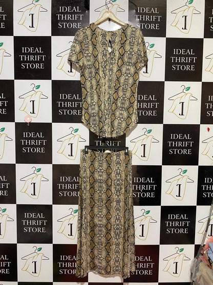 H MODE |L| B32| PREMIUM SNAKE SKIN PRINT 2-PIECE TOP & MAXI SKIRT SET