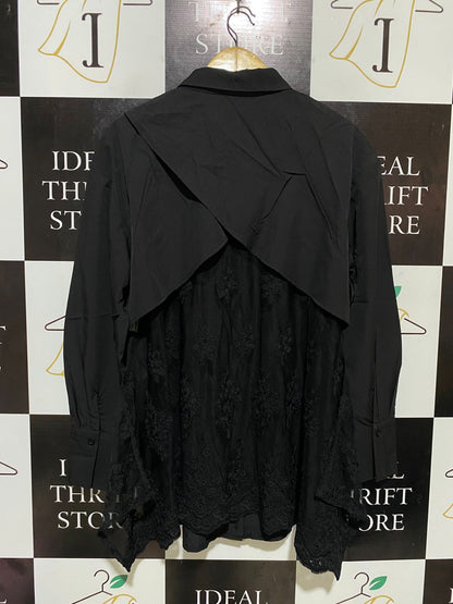 SHEIN |XL| BUST 22| B32| BLACK LONG SLEEVE BUTTON-DOWN SHIRT WITH LACE SIDE PANELS