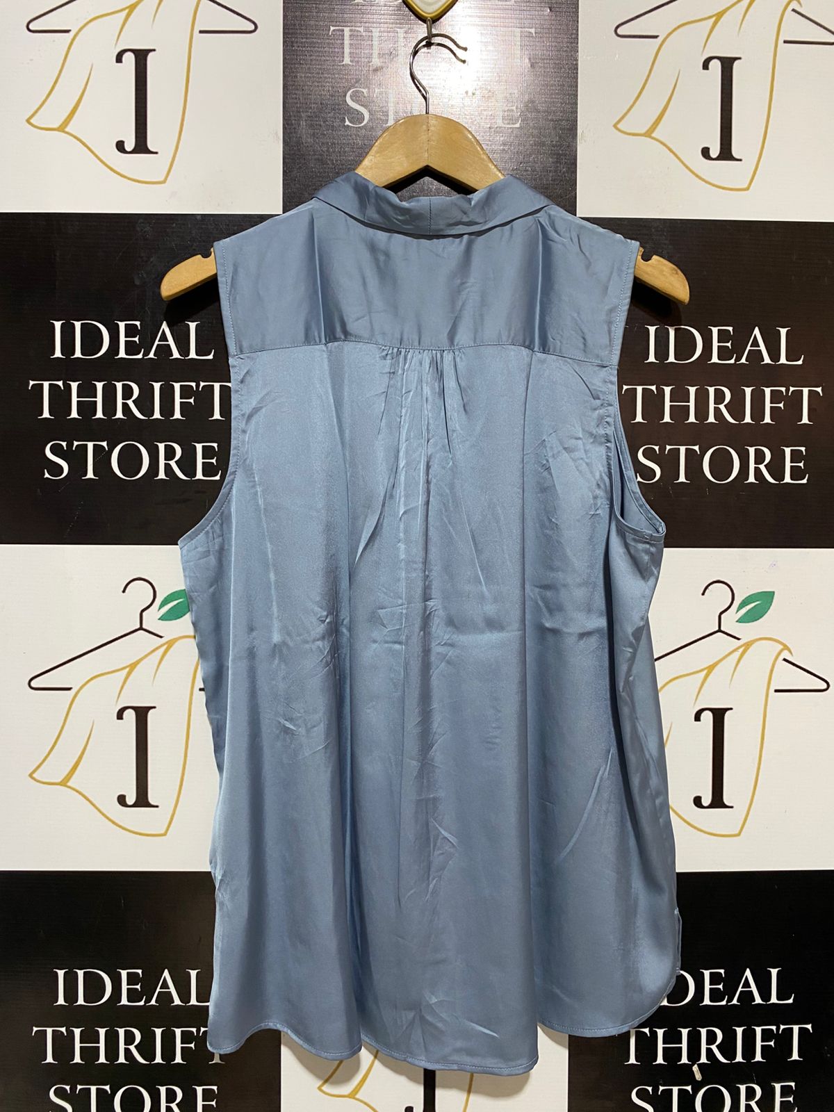 MAISON D AMELIE |XL| BUST 22| B32| DUSTY BLUE SATIN SLEEVELESS TIE-FRONT BLOUSE