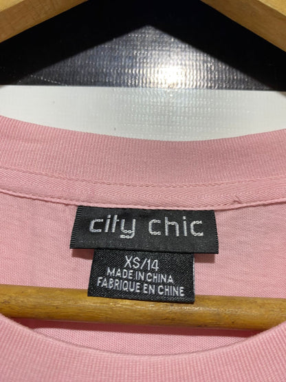 CITY CHIC |XS| BUST 23| B32| DUSTY PINK OVERSIZED TEE WITH EMBELLISHED SEQUIN NYC GRAPHIC