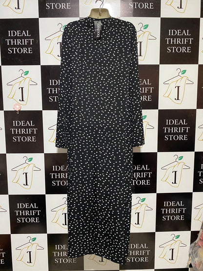 BOOHOO |XL| BUST FREE| B32| JET BLACK & WHITE POLKA DOT LONGUELINE OPEN-FRONT CARDIGAN KIMONO DUSTER
