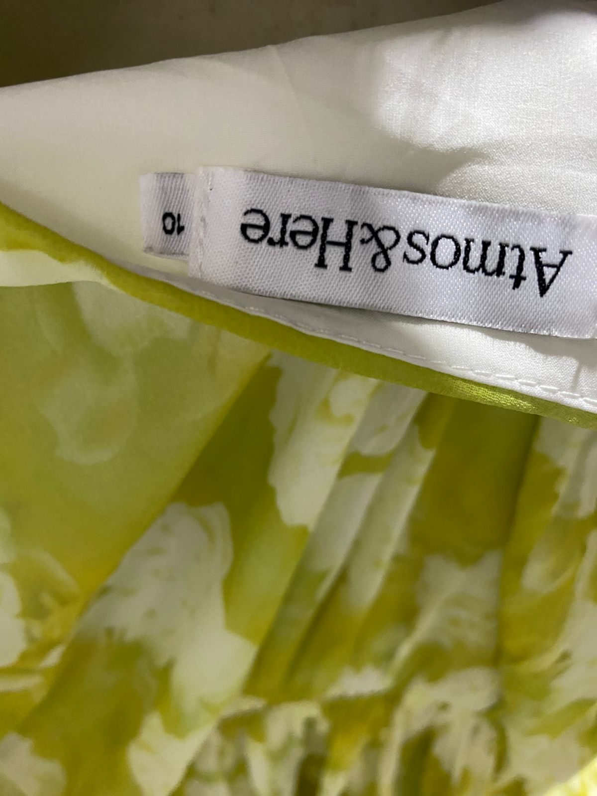 ATMOS & HERE |M| BUST 16| B32| LIME GREEN FLORAL PRINT PLEATED V-NECK MAXI DRESS