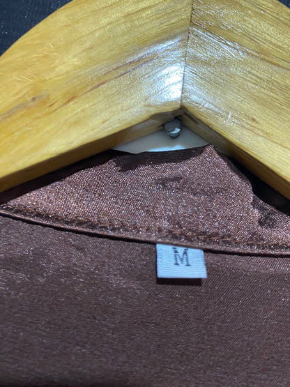 |M| B32| LUXE BROWN SATIN TWO-PIECE CO-ORD SET - BUTTON-DOWN SHIRT & TIE-WAIST SKIRT