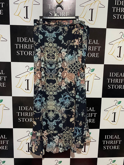 GEMS |L| WAIST 30| B32| ELEGANT VINTAGE FLORAL PRINT RUFFLED HIGH-LOW MAXI SKIRT