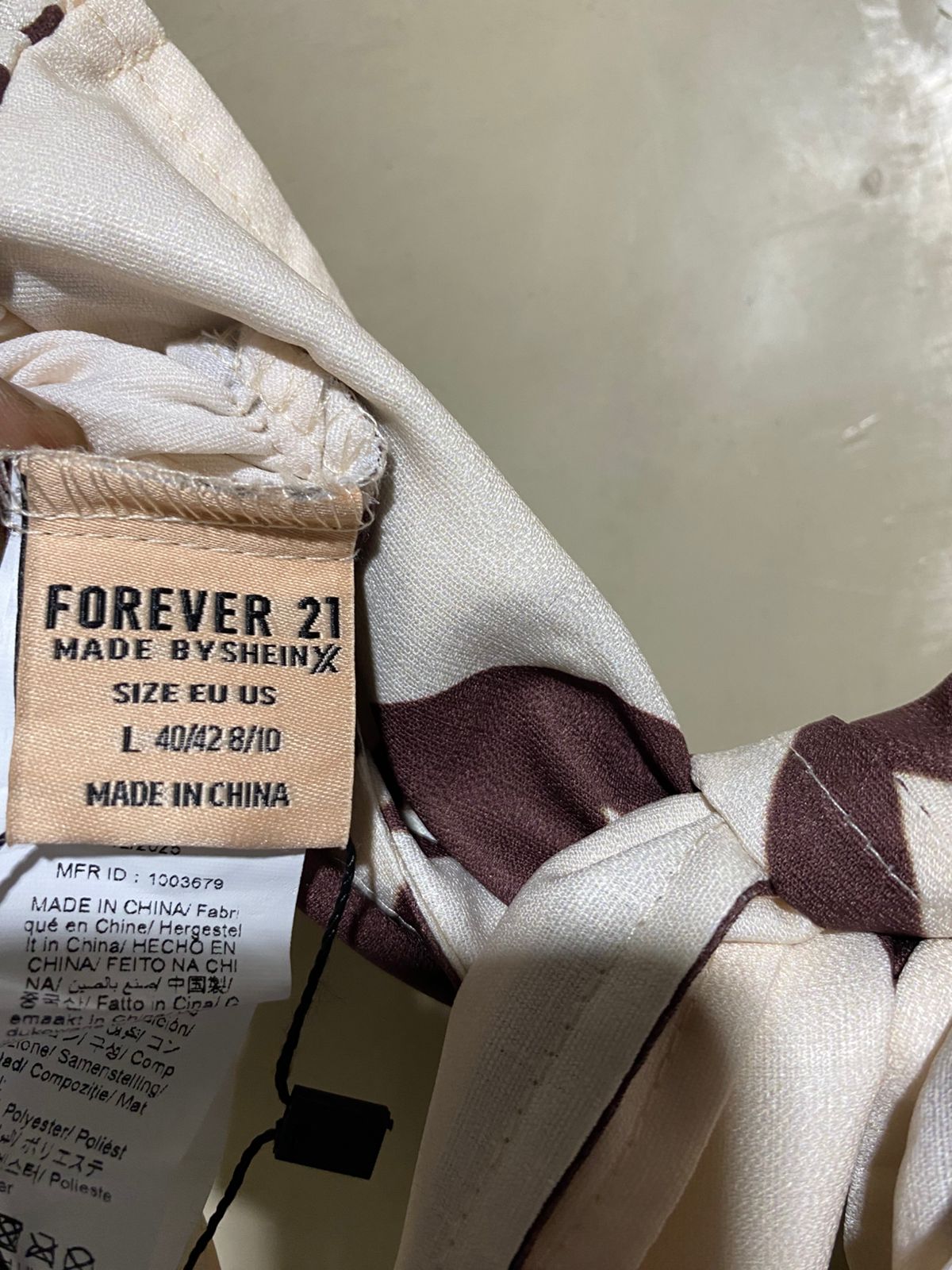 FOREVER |L| BUST 20| B32| CHIC CREAM & BROWN TROPICAL LEAF STRAPLESS SCARF TOP