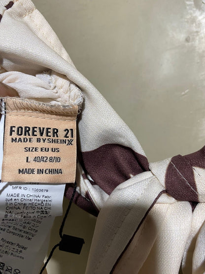 FOREVER |L| BUST 20| B32| CHIC CREAM & BROWN TROPICAL LEAF STRAPLESS SCARF TOP