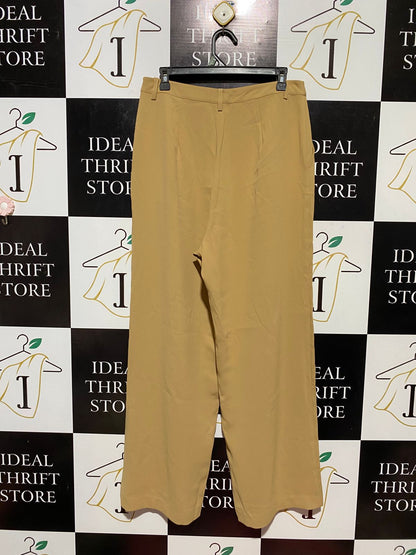 ATMOS & HERE |XL| WAIST 32| B32| CHIC MUSTARD BEIGE HIGH-WAISTED WIDE-LEG TROUSERS