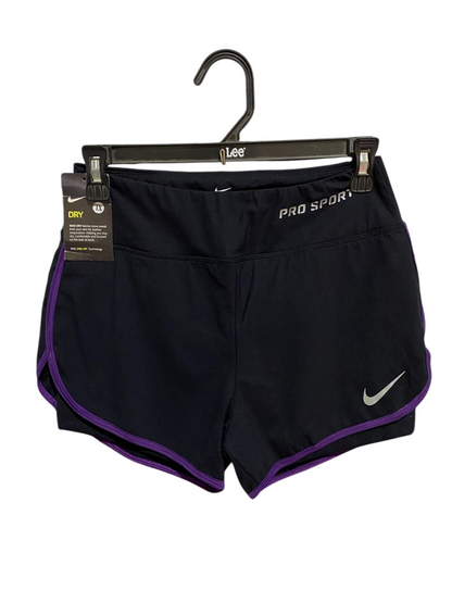 NIKE |XS| WAIST 26| B32| DRY PERFORMANCE ATHLETIC SHORTS WITH PURPLE PIPING