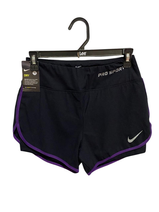 NIKE |XS| WAIST 26| B32| DRY PERFORMANCE ATHLETIC SHORTS WITH PURPLE PIPING