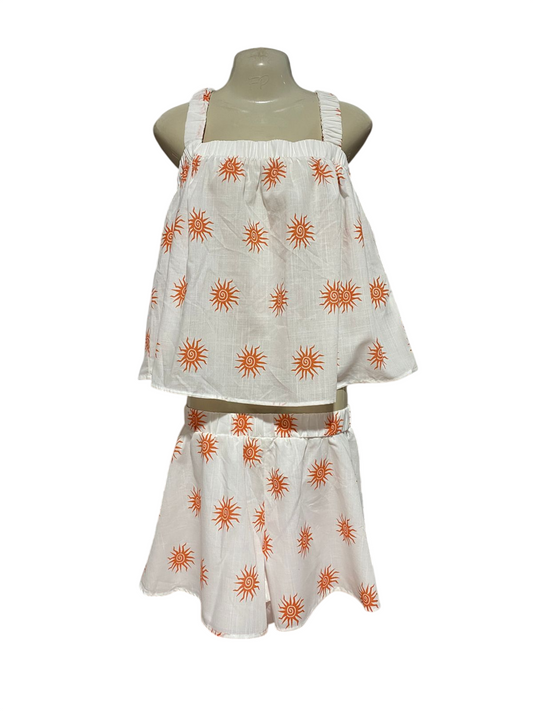 |L| B32| TWO-PIECE SUN PRINT CROP TOP AND SHORTS SET