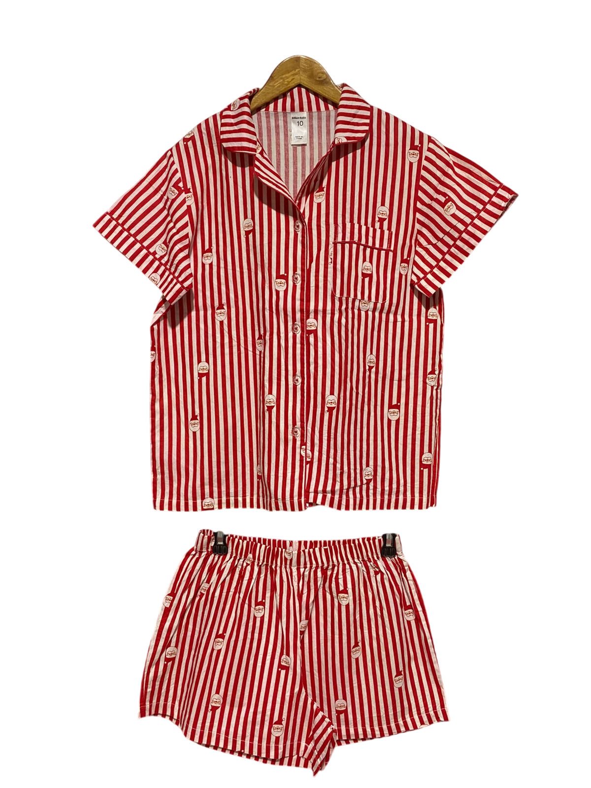 BRILLIANT BASICS |M| B32| FESTIVE RED AND WHITE STRIPED SANTA PRINT NIGHTWEAR SHORT SET