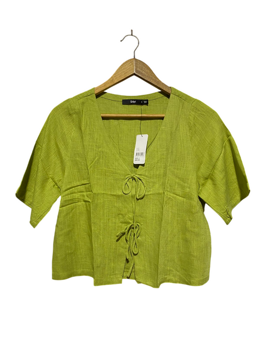 SPORTS GIRL |S| BUST 18| B32| LIME GREEN LINEN BLEND FRONT TIE BLOUSE