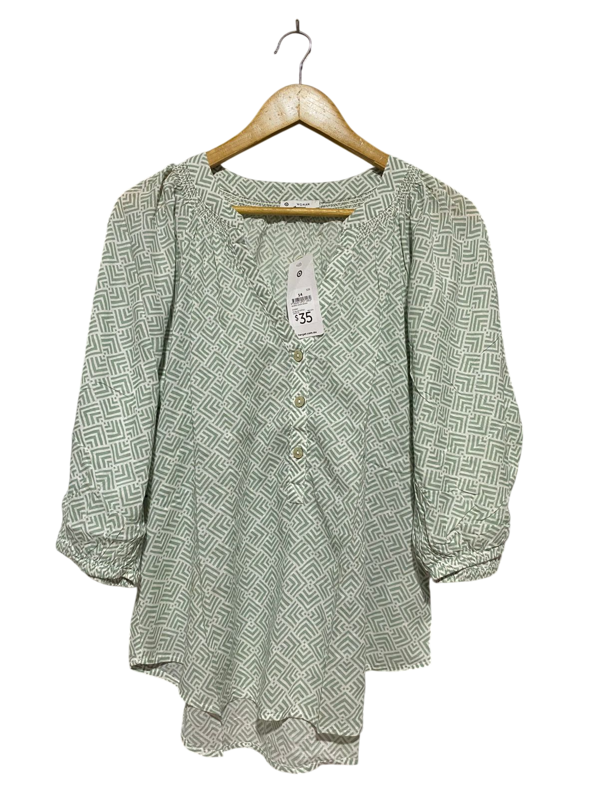 WOMAN ACTIVE |XL| BUST 23| B32| MINT GREEN GEOMETRIC PRINT V-NECK BLOUSE