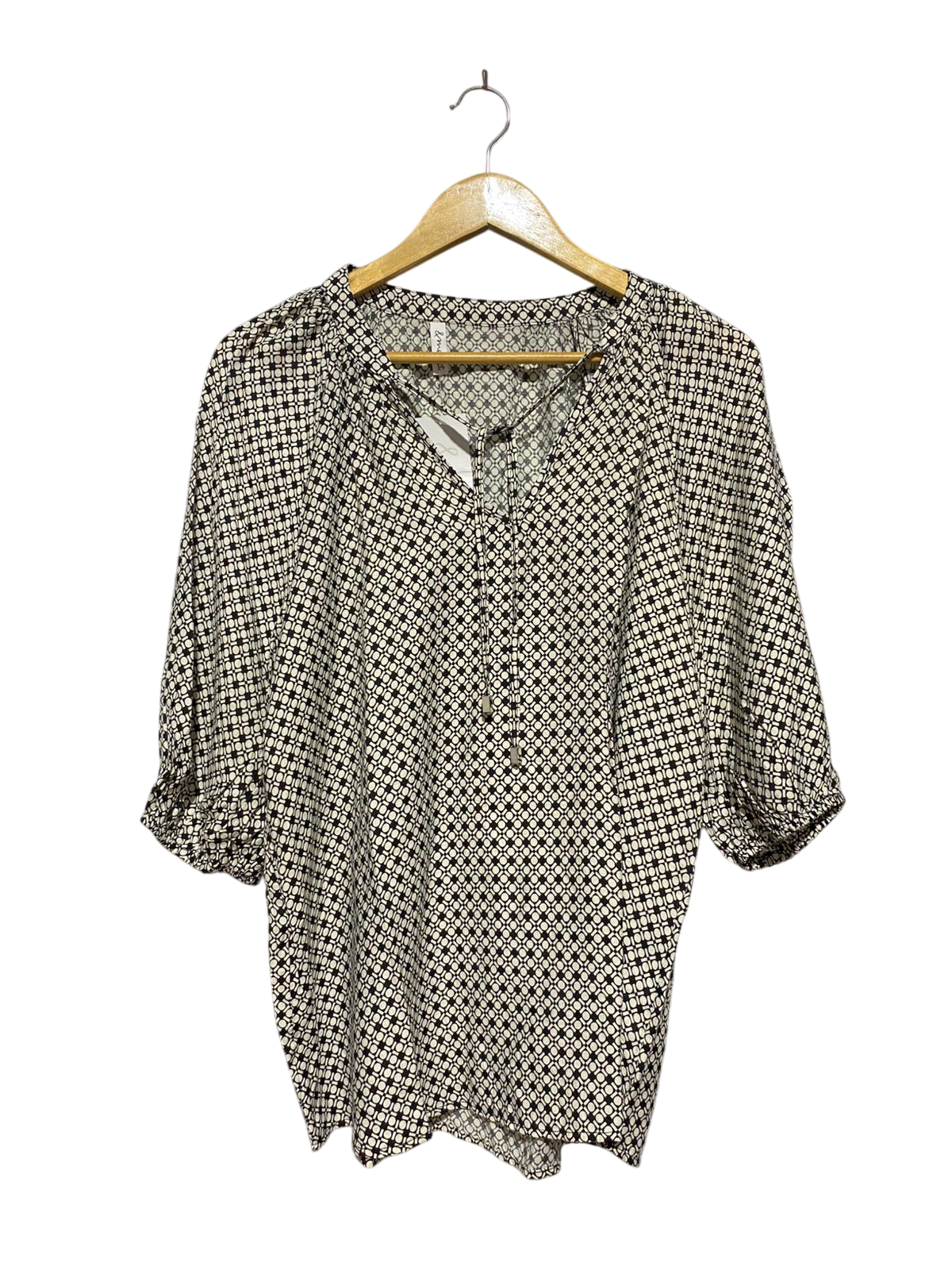 & ME |XL| BUST 22| B32| GEOMETRIC PRINT V-NECK TIE BLOUSE
