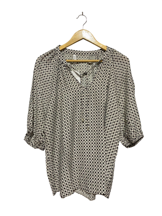 & ME |XL| BUST 22| B32| GEOMETRIC PRINT V-NECK TIE BLOUSE