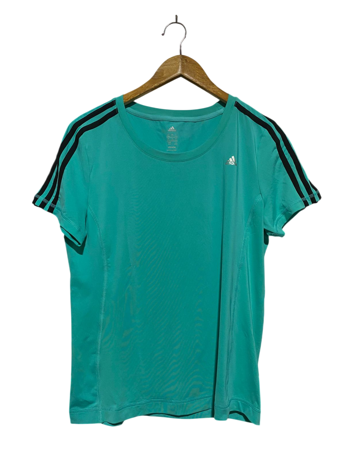 ADIDAS |L| BUST 19| B32| CLIMALITE TURQUOISE GREEN 3-STRIPE SPORTY T-SHIRT