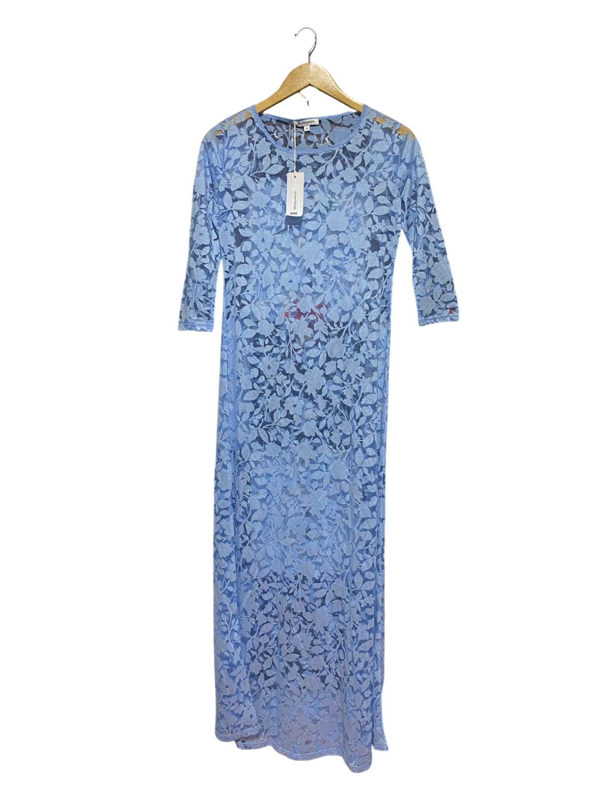 GLAMOROUS |M| BUST 17| B33| POWDER BLUE FLORAL LACE SHEER MAXI DRESS