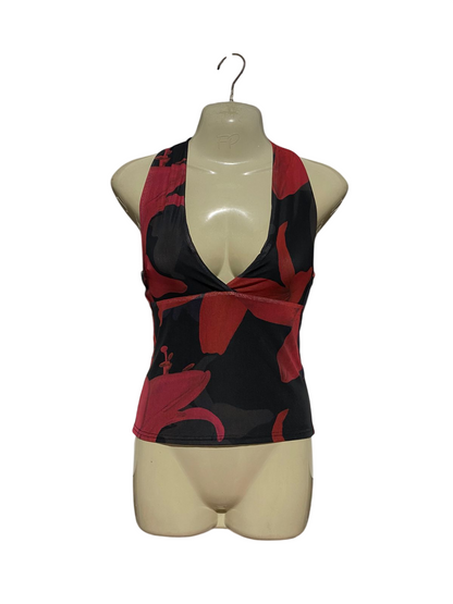 ALLY |XS| BUST 13| B33| FREE PEOPLE RED AND BLACK FLORAL HALTER TANK TOP