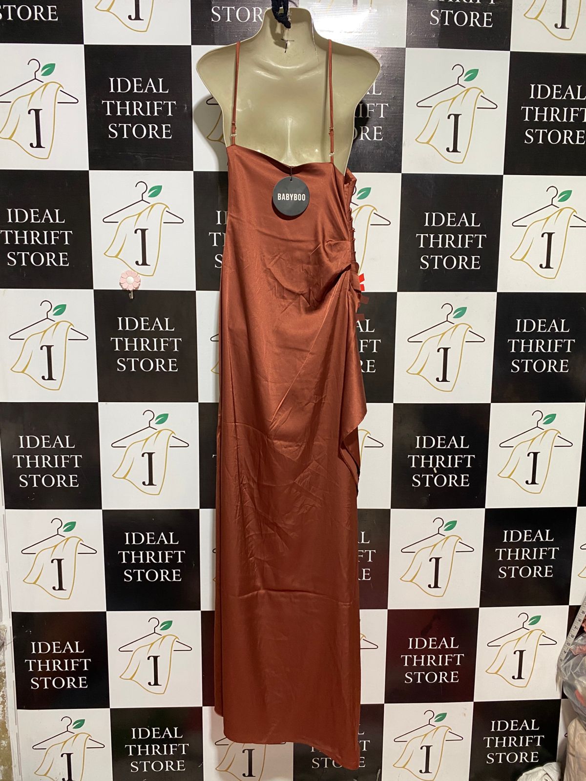 BABYBOO |S| BUST 14| B33| ELEGANT RUST SATIN HALTER NECK MAXI DRESS