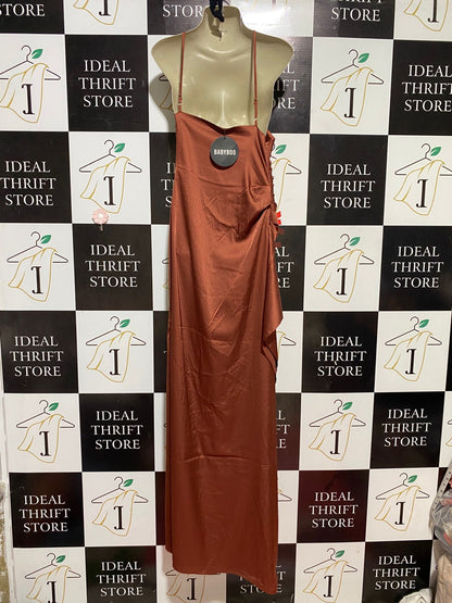 BABYBOO |S| BUST 14| B33| ELEGANT RUST SATIN HALTER NECK MAXI DRESS