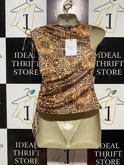 PRINCESS POLLY |M| BUST 16| B32| FREE PEOPLE LEOPARD PRINT RUFFLED SIDE TIE TANK TOP