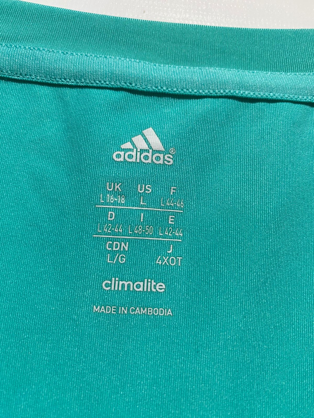 ADIDAS |L| BUST 19| B32| CLIMALITE TURQUOISE GREEN 3-STRIPE SPORTY T-SHIRT