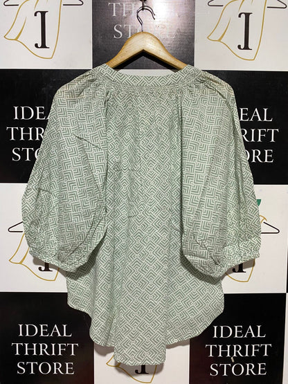 WOMAN ACTIVE |XL| BUST 23| B32| MINT GREEN GEOMETRIC PRINT V-NECK BLOUSE