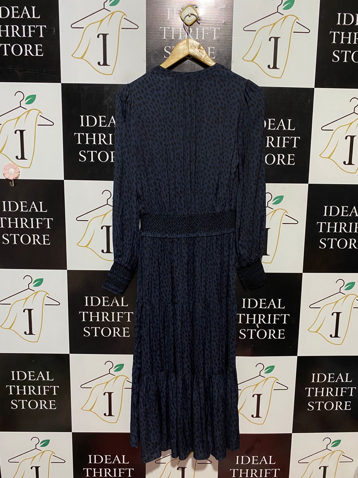 WITCHERY |L| BUST 18| B32| NAVY BLUE LEOPARD PRINT TIERED MAXI DRESS