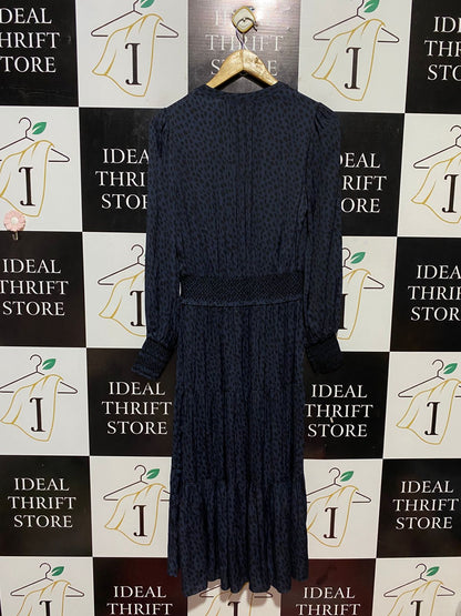 WITCHERY |L| BUST 18| B32| NAVY BLUE LEOPARD PRINT TIERED MAXI DRESS