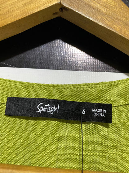 SPORTS GIRL |S| BUST 18| B32| LIME GREEN LINEN BLEND FRONT TIE BLOUSE