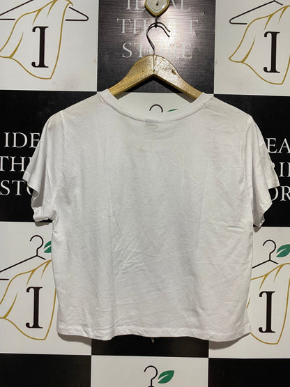 DENIM |L| BUST 19| B32| WHITE BLUE HIBISCUS FLORAL GRAPHIC T-SHIRT