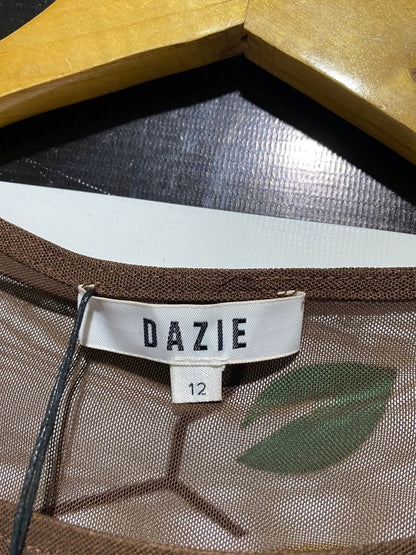 DAZIE |M| BUST 15| B32| CHOCOLATE BROWN SHEER MESH RUCHED LONG SLEEVE TOP