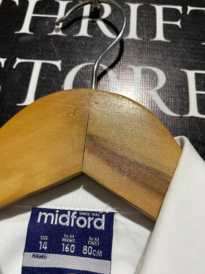 MIDFORD |L| BUST 21| B32| CLASSIC CRISP WHITE FORMAL BUTTON-DOWN LONG SLEEVE SHIRT