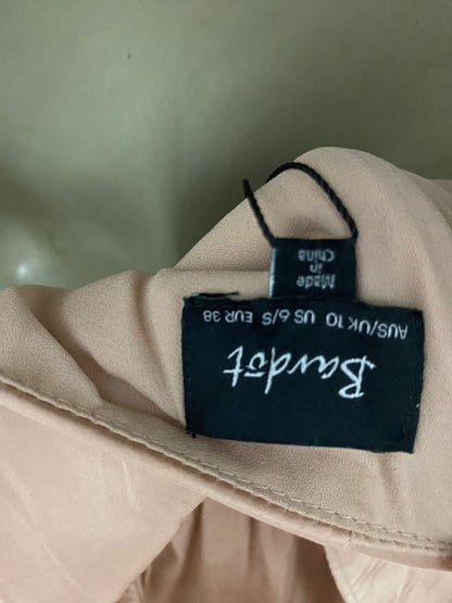 BARDOT |M| BUST 17| B32| ELEGANT ROSE GOLD SATIN RUFFLED COLD-SHOULDER MAXI DRESS