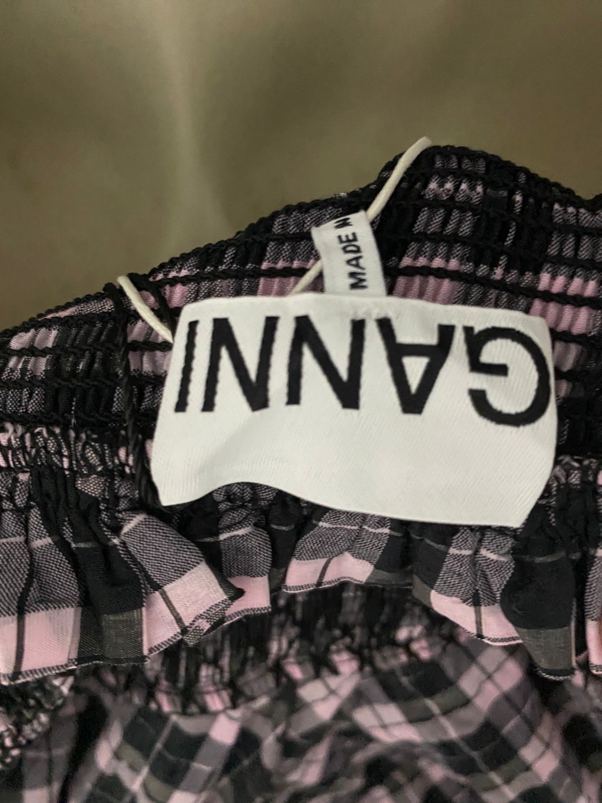 GANNI |M| BUST 15| B32| CHIC PINK AND BLACK PLAID SMOCKED LONG MAXI DRESS
