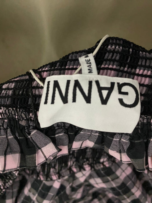 GANNI |M| BUST 15| B32| CHIC PINK AND BLACK PLAID SMOCKED LONG MAXI DRESS